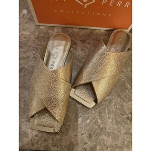 Checked Slide Sandal Shoe Size 8 NEW Metallic Champagne Gold Women Katy Perry…